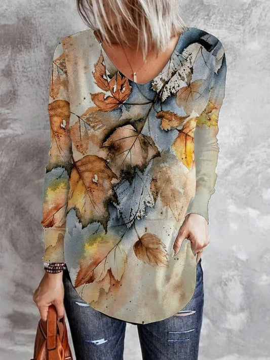 Plus size Fall Leaves Casual Tshirt