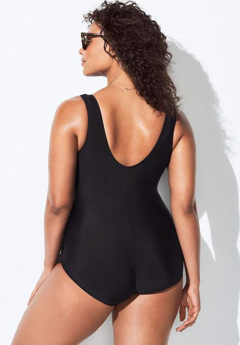 BLACK SARONG FRONT ONE PIECE SWIMSUIT