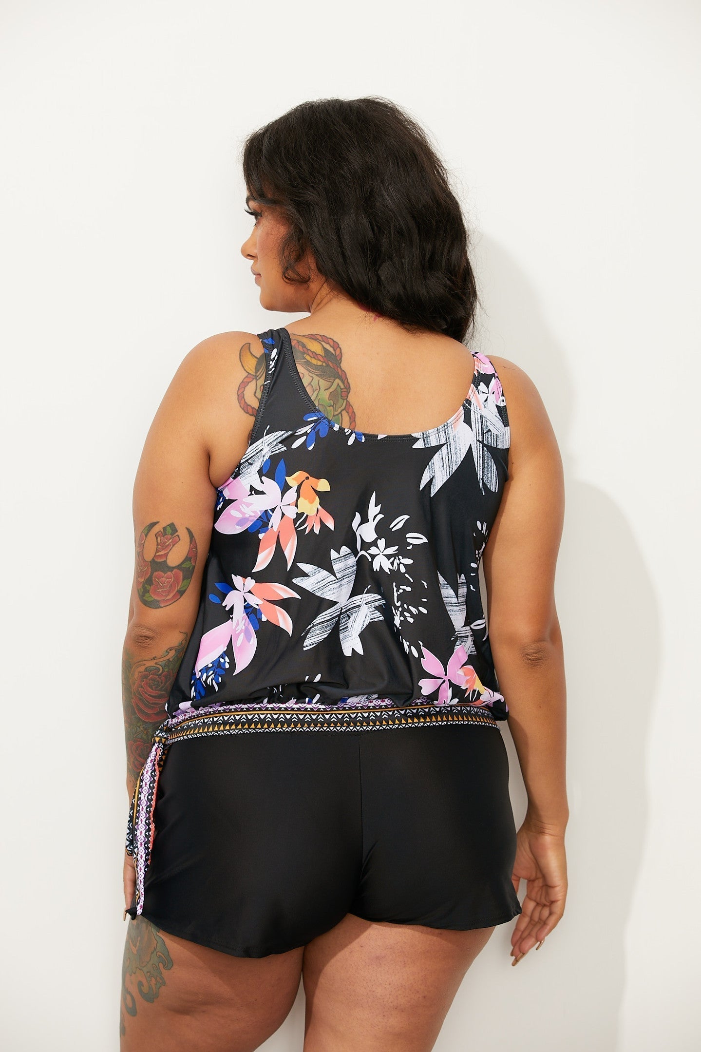 WINDFLOWER SIDE TIE BLOUSON TANKINI WITH CARGO SHORT