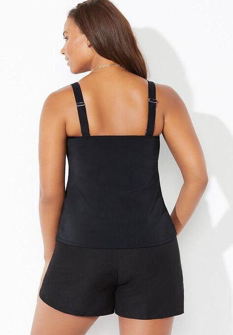 BLACK FLARED TANKINI WITH CARGO SHORT