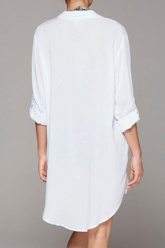 OVERSIZE SPLIT SIDES BUTTON-UP TUNIC COVER UP BLOUSE