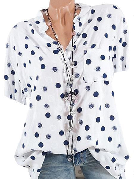 Loose Fitting Short Sleeve Polka Dot Blouses