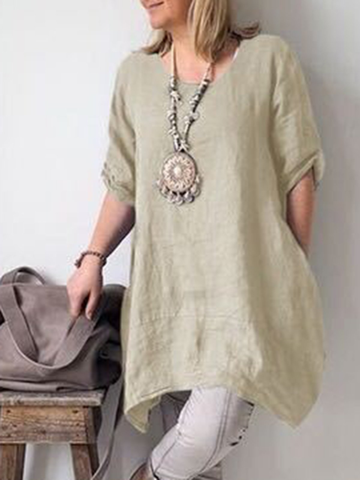 Solid Short Sleeve Casual Blouse