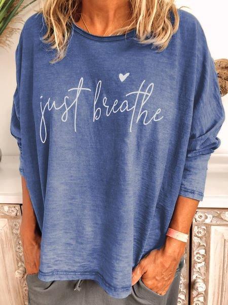 Letter Casual Long Sleeve Cotton-Blend Shirts & Tops