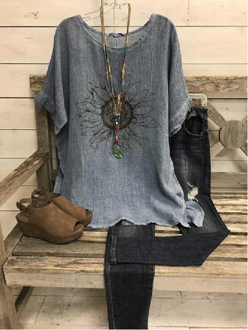 Casual Crew Neck Short Sleeve Deep Gray Shirt & Top