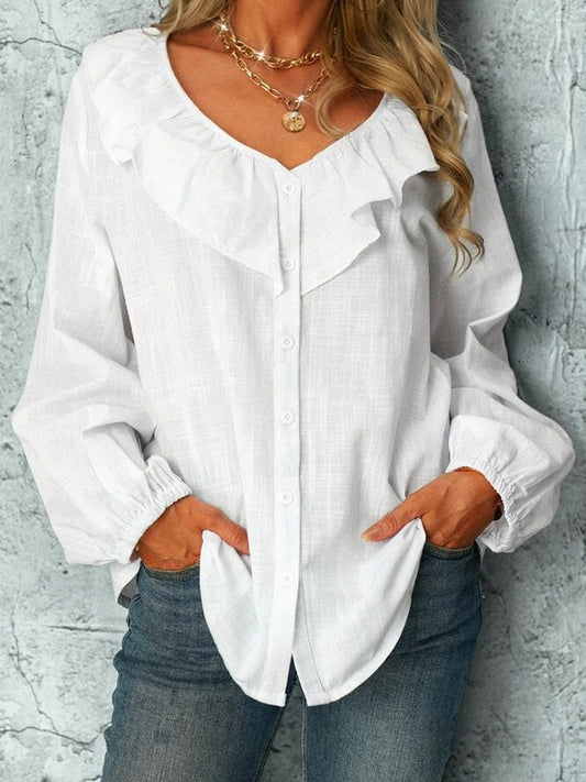 Solid Color Casual Shift V Neck Shirts & Tops