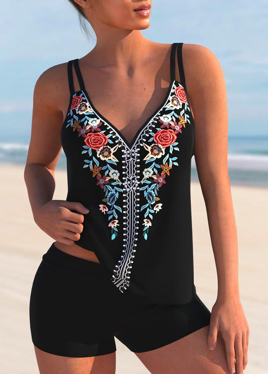 Tribal Print Double Straps Plus Size Tankini