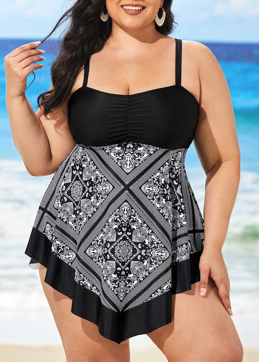 Black Plus Size Tribal Print Swimdress and Shorts