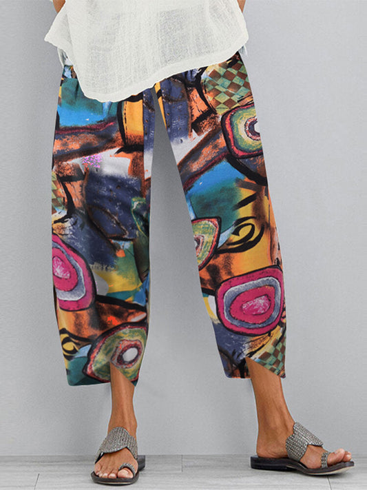 Graffiti Print Elastic Waist Loose Casual Pants