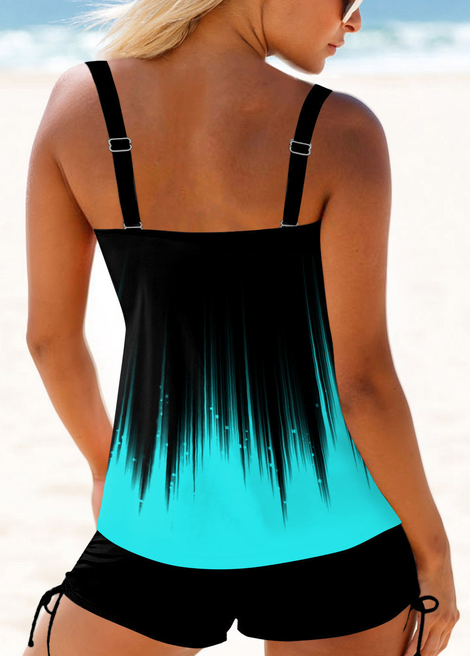 Cross Front Wide Strap Cyan Ombre Tankini