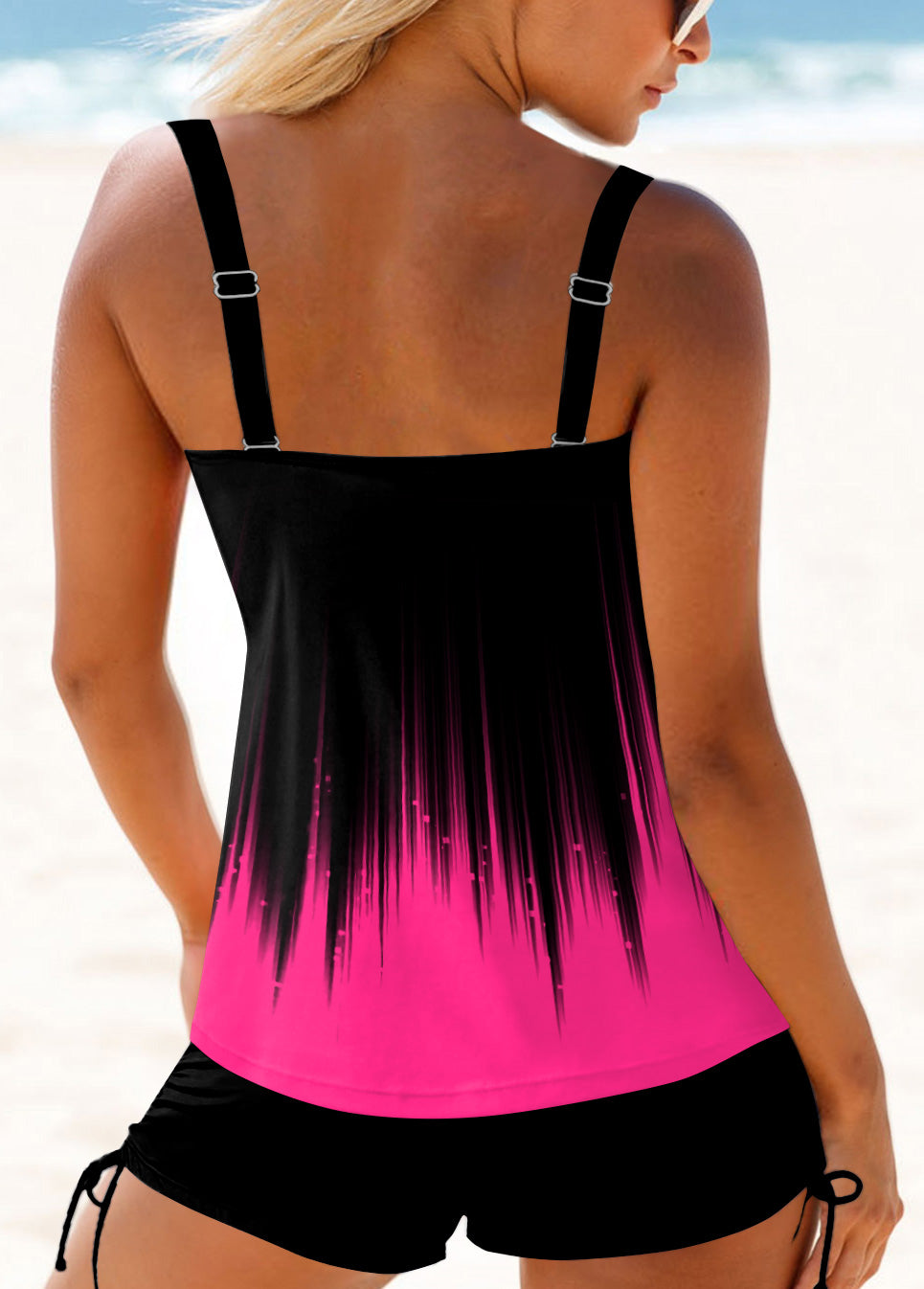 Cross Front Ombre Rose Red Tankini