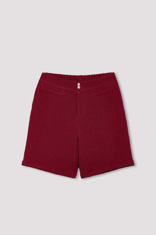 Magenta Cotton Solid with Buttons Casual Shorts