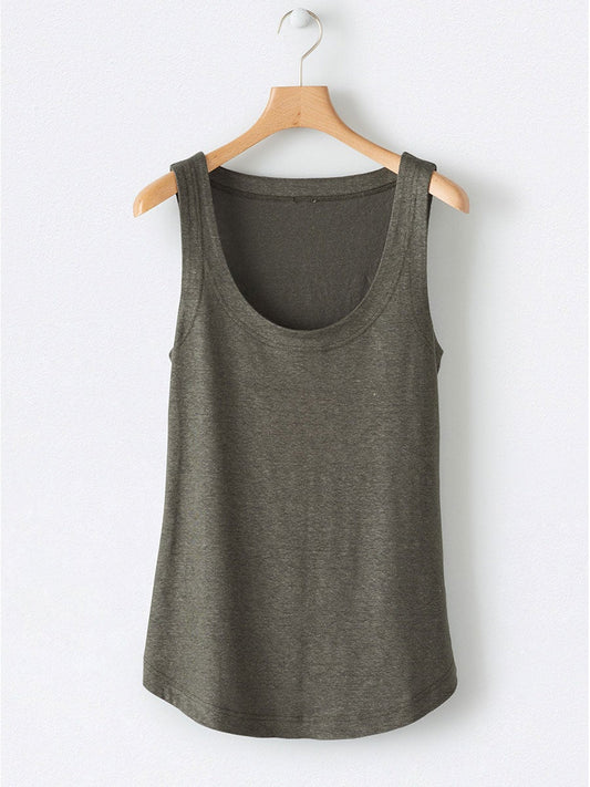 Solid Square Neck Casual Tank Tops