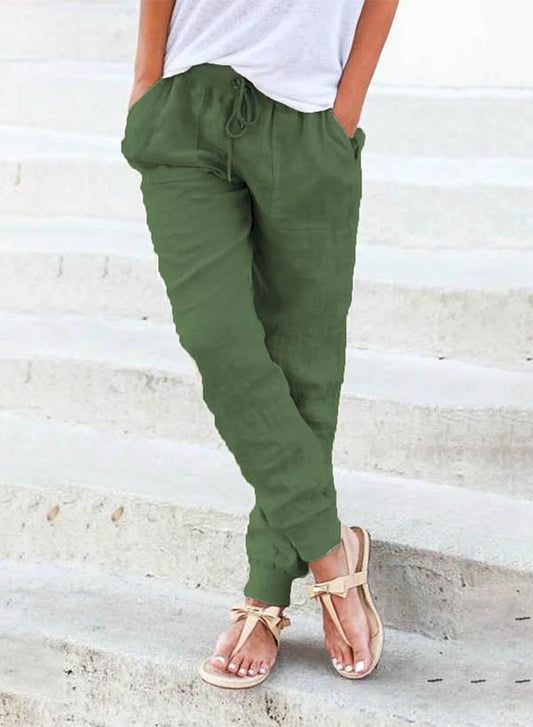 Women Pockets Casual Plus Size Solid Pants