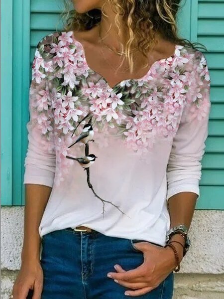 V-neck Floral Print T-Shirt