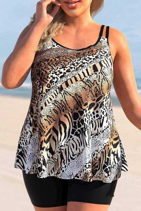 ANIMAL PATTERN PLUS SIZE MULTI COLOR TANKINI SET